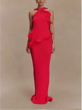 Meshki | Dresses | Meshki Red Caprice Halter Maxi Dress | Poshmark